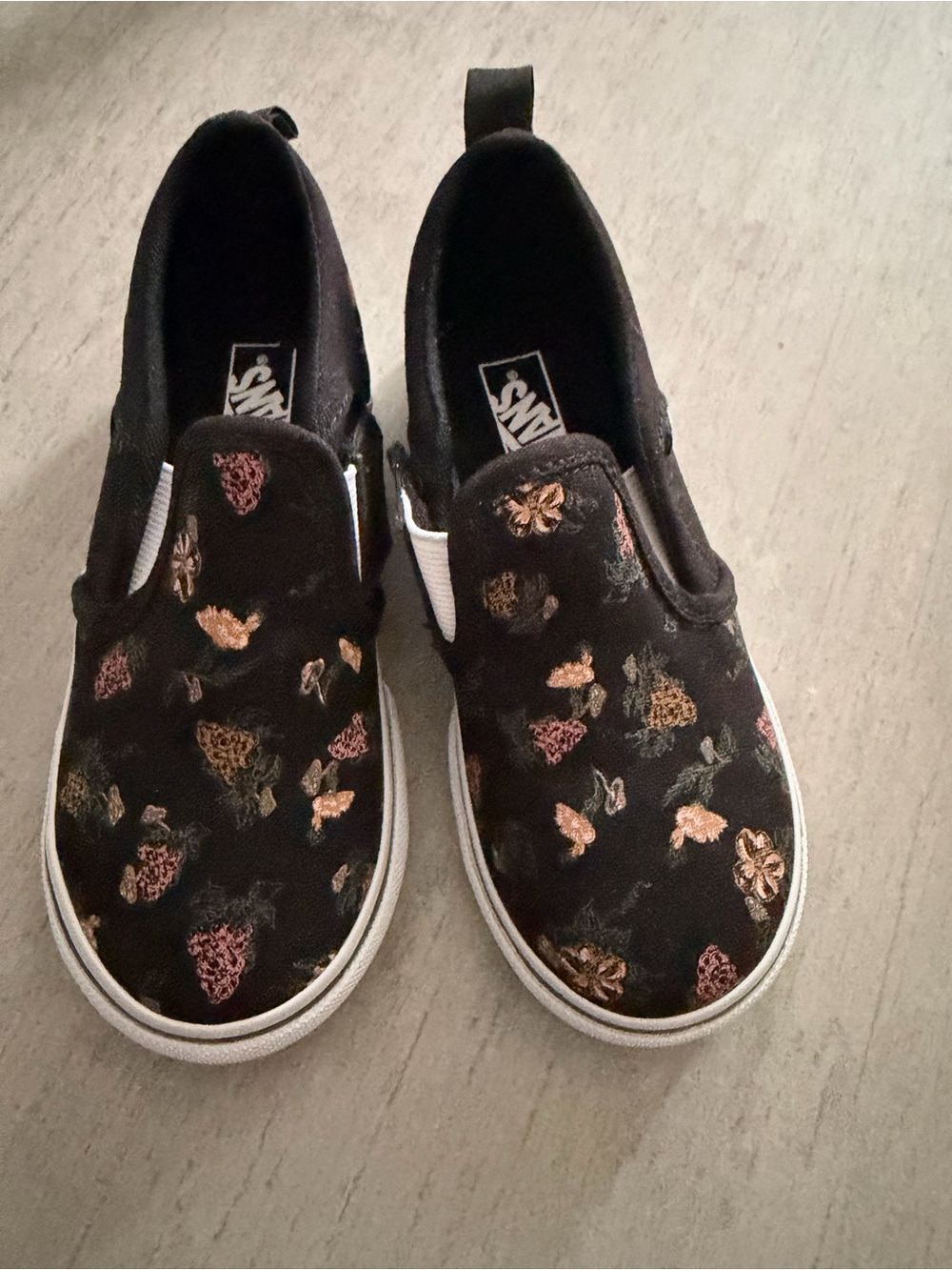 Vans Kids Black Slip-On Sneakers with Metallic Floral Accents